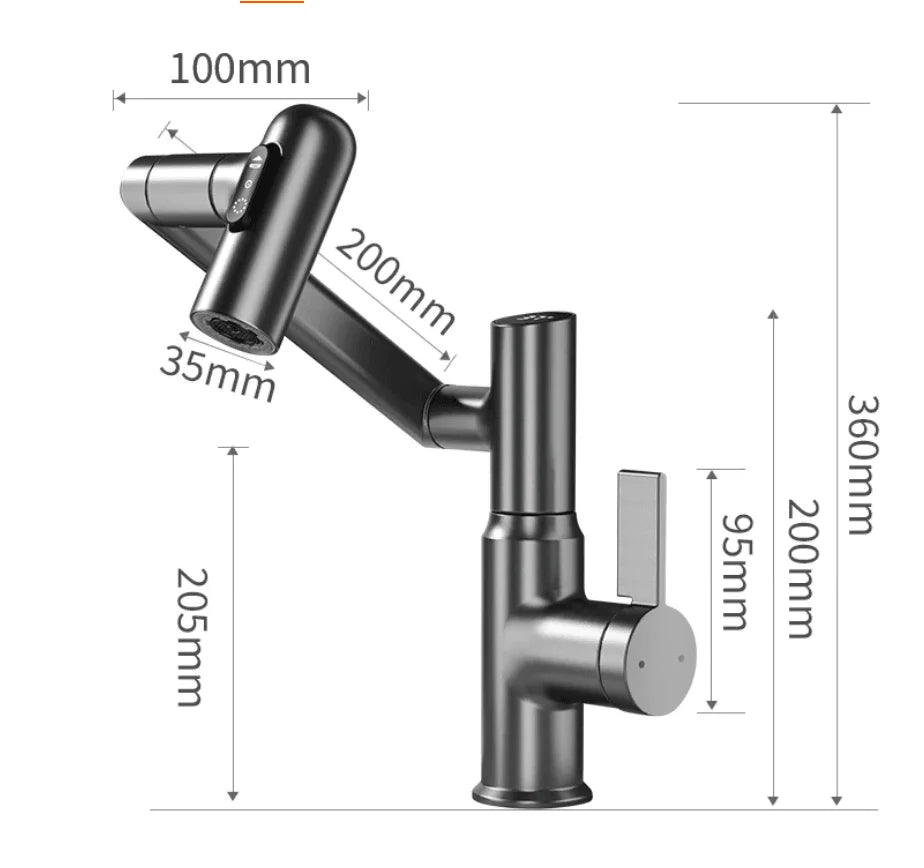 Kitchen Faucet 360° Swivel Temperature Display Stainless Steel