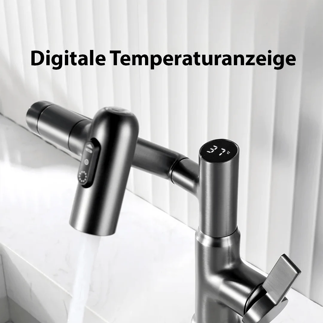 Kitchen Faucet 360° Swivel Temperature Display Stainless Steel