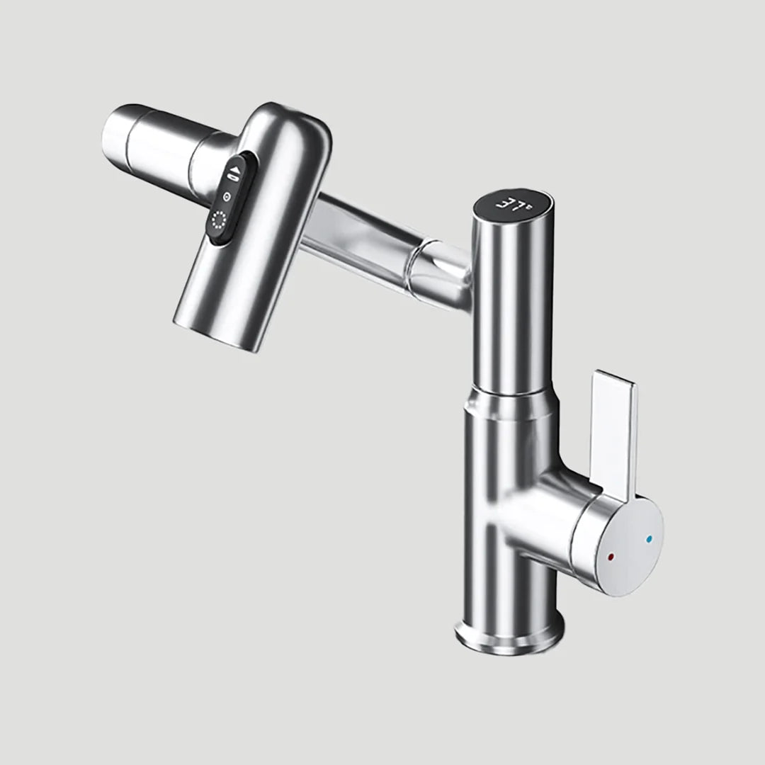 Kitchen Faucet 360° Swivel Temperature Display Stainless Steel