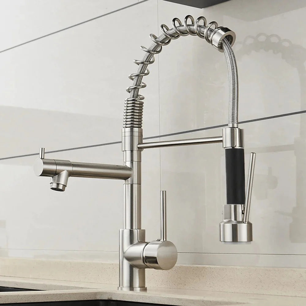 Kitchen Faucet Brass Dual Spout Corrosion-Resistant Finish
