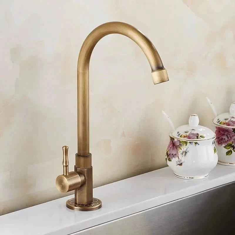 Kitchen Faucet Gooseneck Antique Brass Single Handle