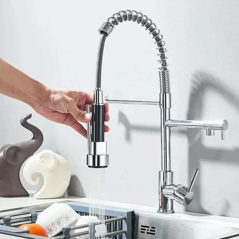 Kitchen Faucet Pull-Out Spray Head Dual-Swivel Spout Hot And Cold Mixer