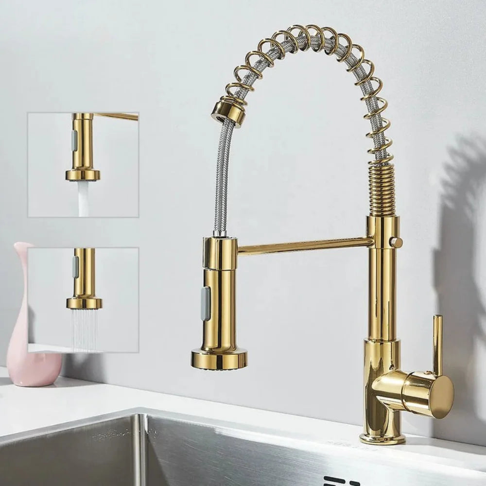 Kitchen Faucet Pull-Out Spray Head Dual-Swivel Spout Hot And Cold Mixer