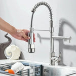 Kitchen Faucet Pull-Out Spray Head Dual-Swivel Spout Hot And Cold Mixer