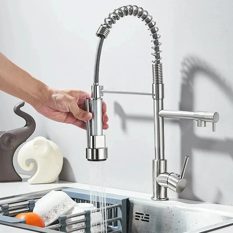 Kitchen Faucet Pull-Out Spray Head Dual-Swivel Spout Hot And Cold Mixer