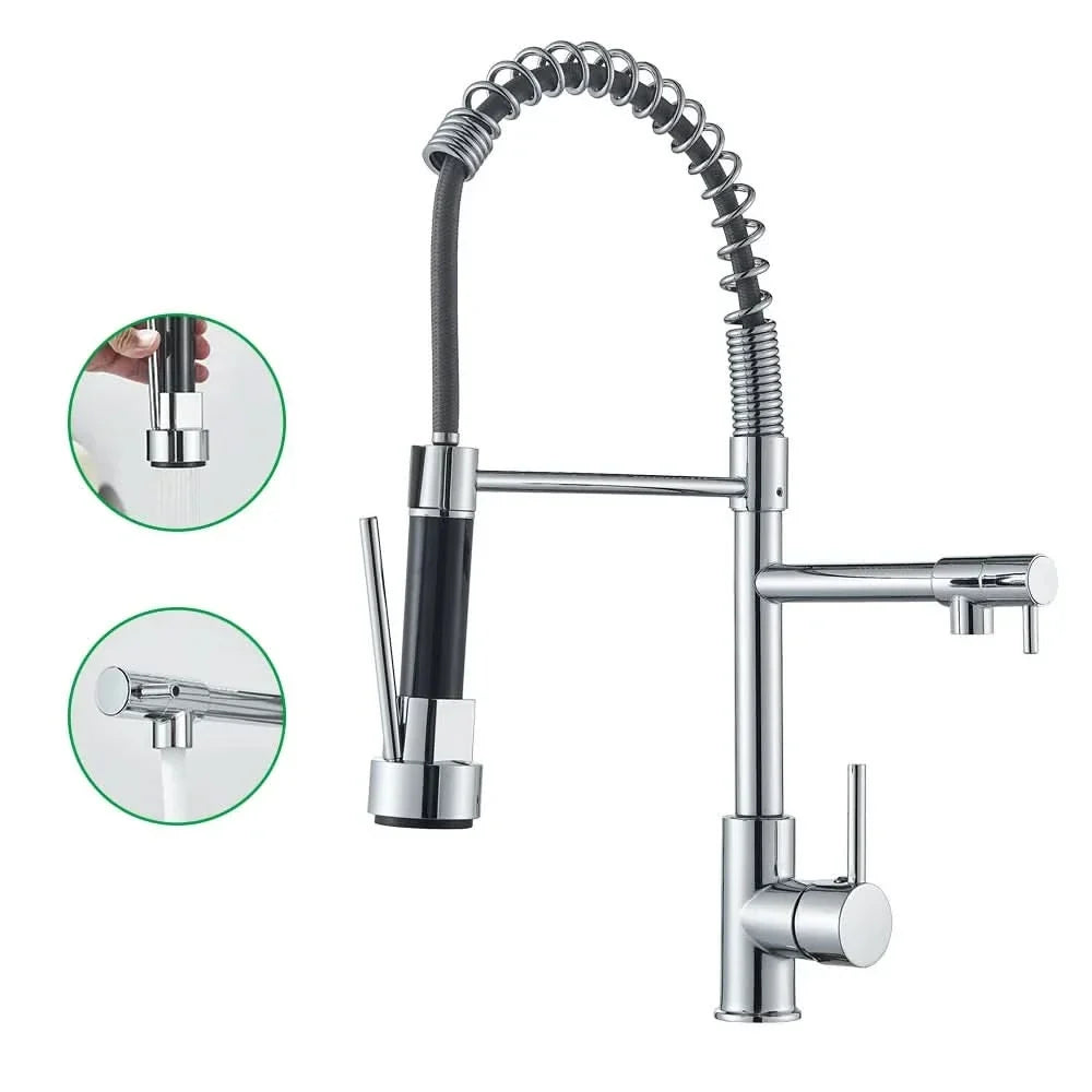 Kitchen Faucet Pull-Out Spray Head Dual-Swivel Spout Hot And Cold Mixer