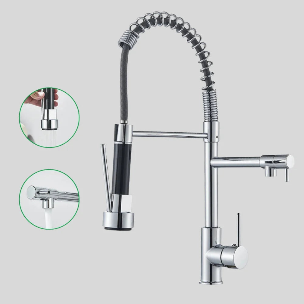 Kitchen Faucet Pull-Out Spray Head Dual-Swivel Spout Hot And Cold Mixer