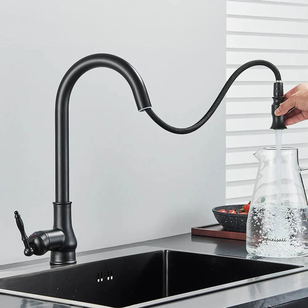 Kitchen Faucet Pull-Out Spray Head Solid Brass Antique Bronze Finish