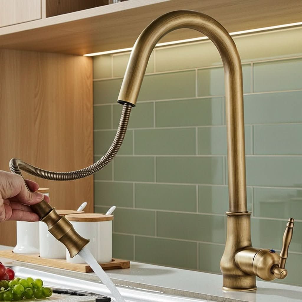 Kitchen Faucet Pull-Out Sprayer High-Arc Brass Construction