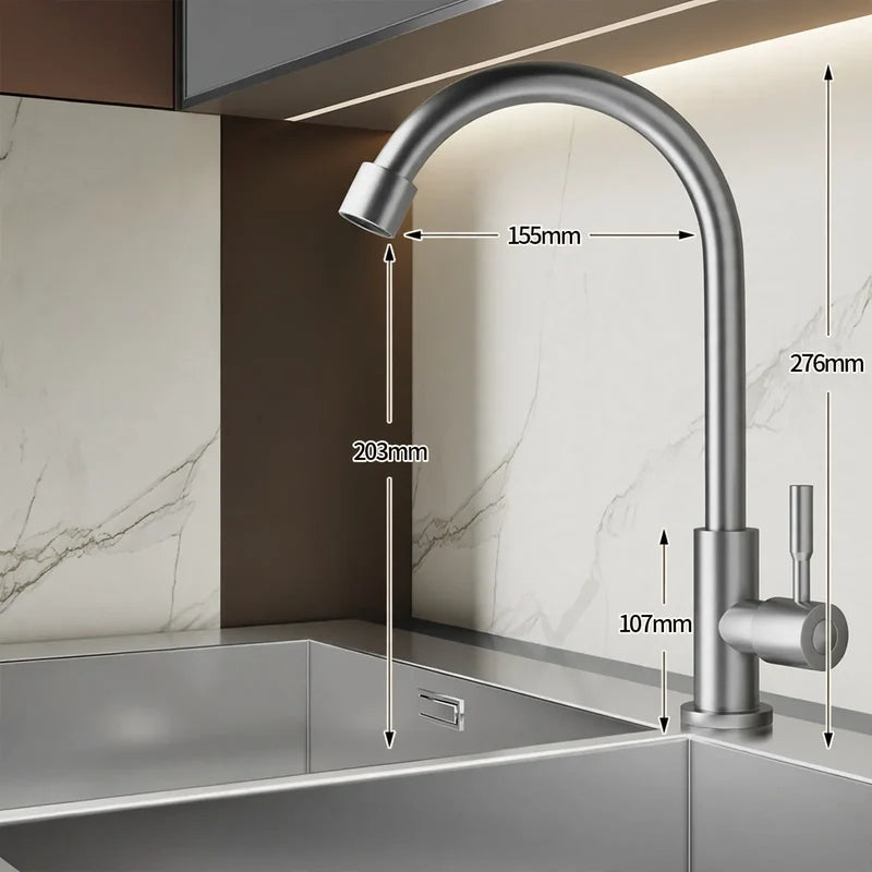 Kitchen Faucet Stainless Steel High-Arch Spout Ceramic Valve