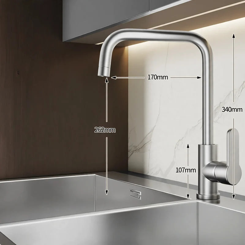 Kitchen Faucet Stainless Steel High-Arch Spout Ceramic Valve