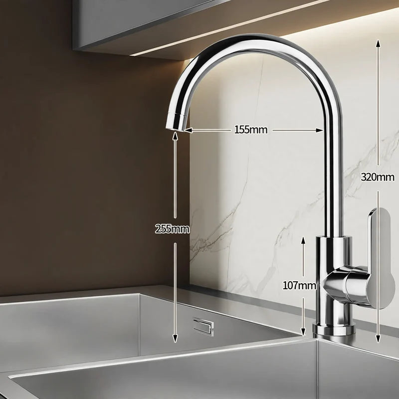 Kitchen Faucet Stainless Steel High-Arch Spout Ceramic Valve
