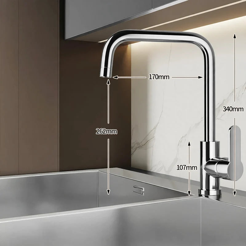 Kitchen Faucet Stainless Steel High-Arch Spout Ceramic Valve