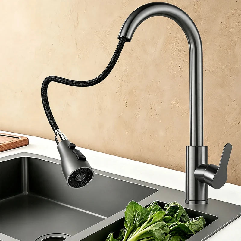 Kitchen Faucet Stainless Steel Pull-Out Sprayer High-Arc Design