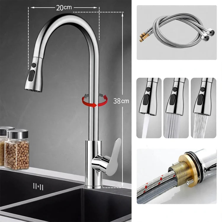 Kitchen Faucet Stainless Steel Pull-Out Sprayer High-Arc Design