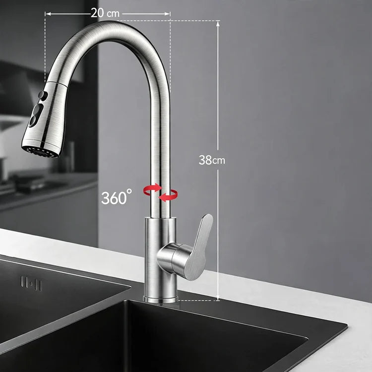 Kitchen Faucet Stainless Steel Pull-Out Sprayer High-Arc Design