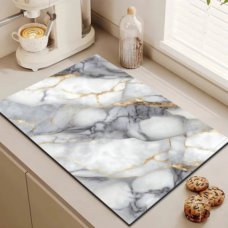 Kitchen Mat Marble Print Cushioned Non-Slip