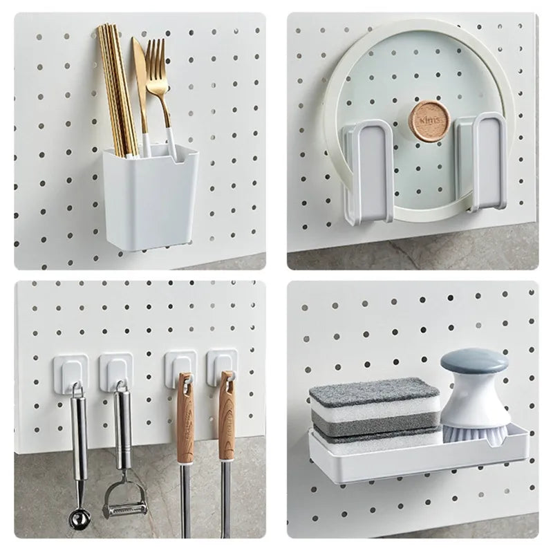 Kitchen Pegboard Storage Rack Wall-Mounted Customizable Space-Saving