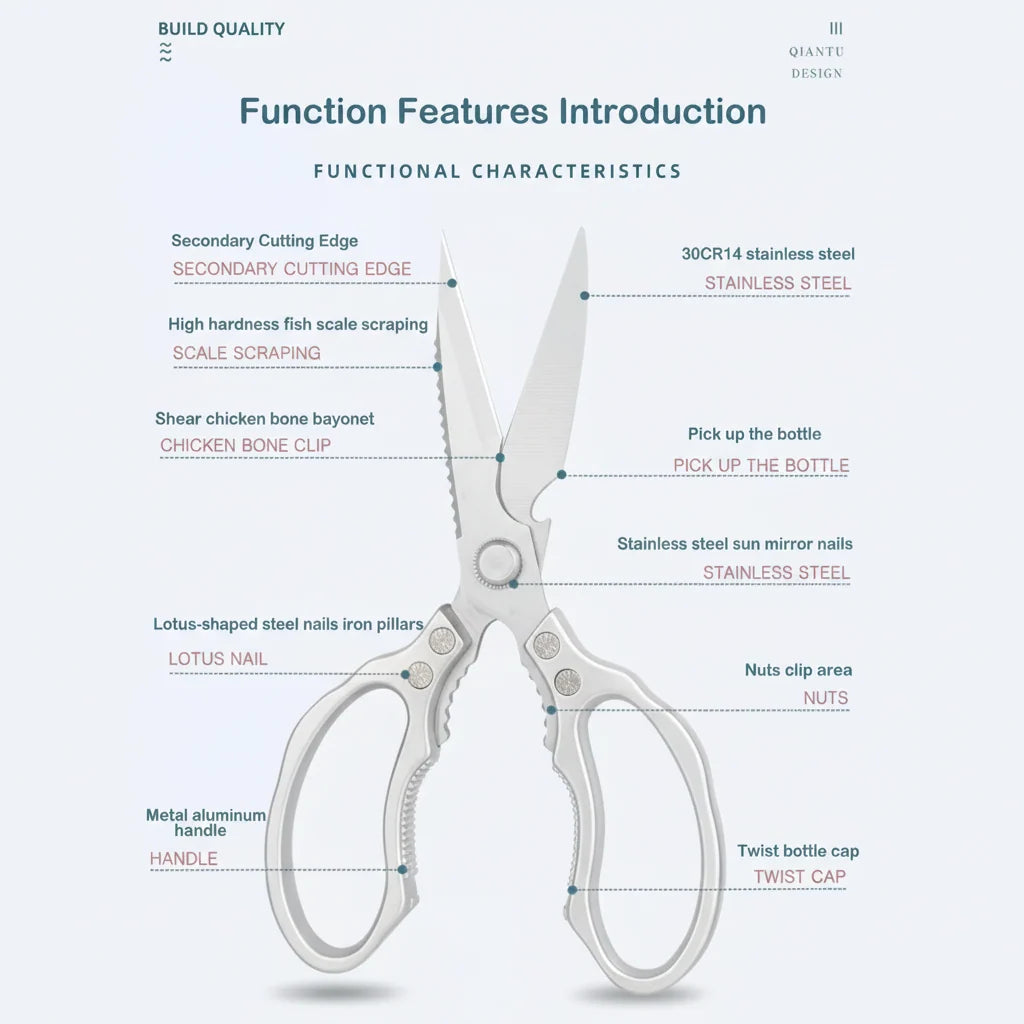 Kitchen Scissors Sharp Stainless Steel Ergonomic Aluminum Grip
