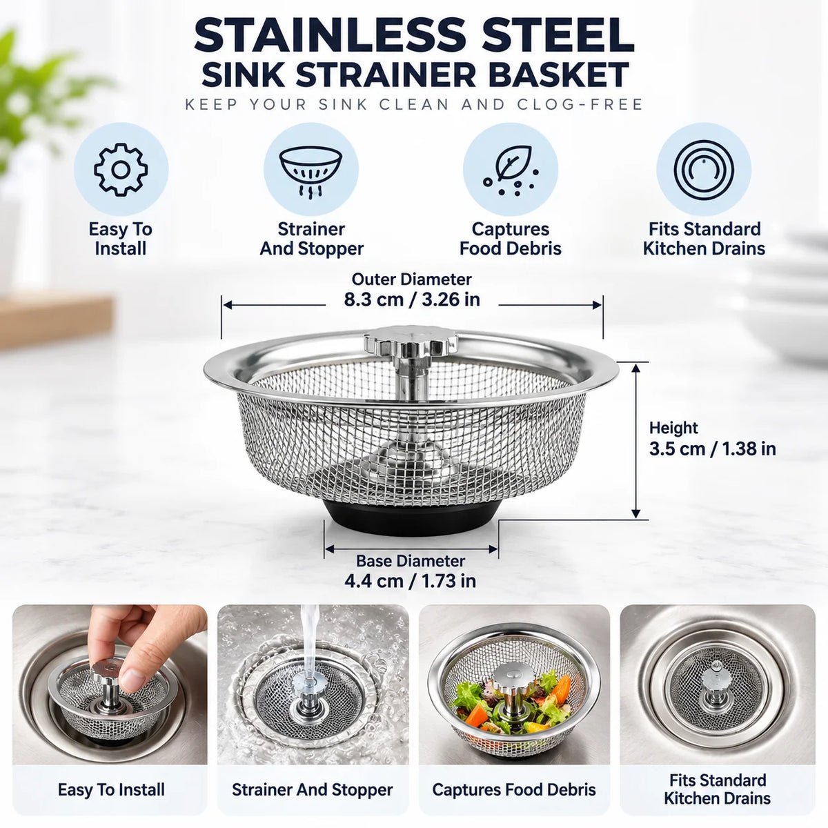 Kitchen Sink Strainer Stainless Steel Strainer & Stopper