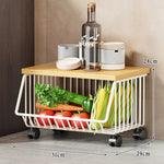 Kitchen Storage Cart Multi-Tier Ventilated Baskets Wood-Look Top