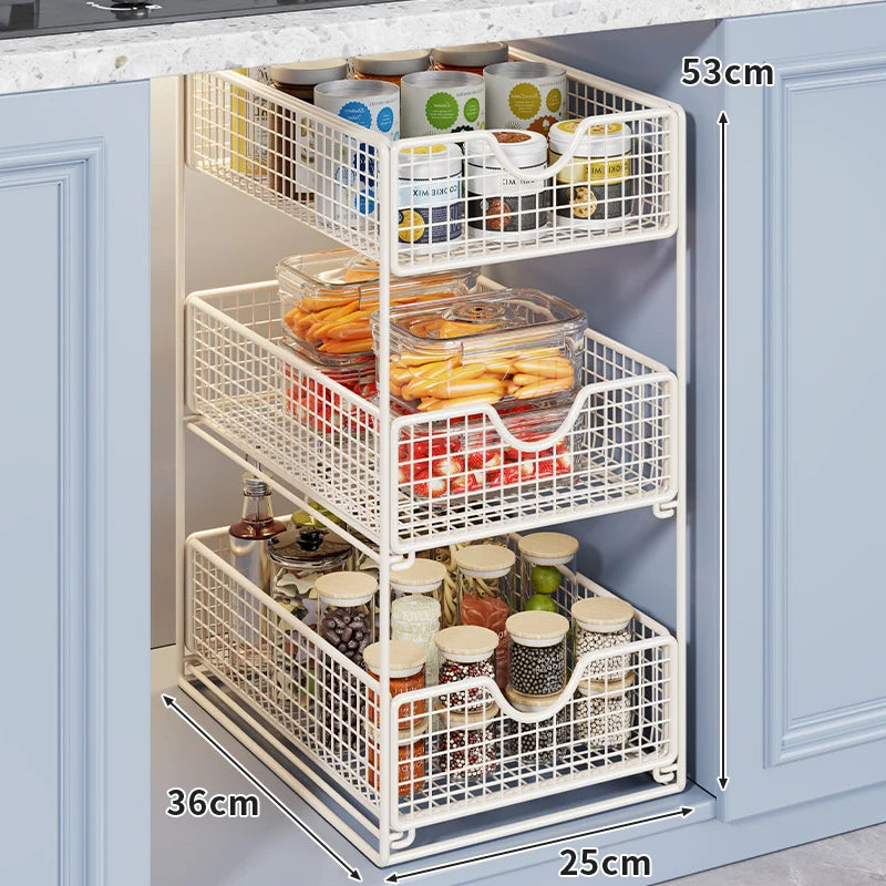 Kitchen Storage Organizer Two-Tier Pull-Out Wire Baskets