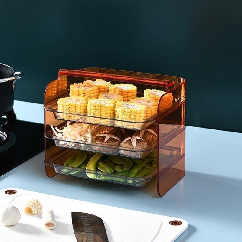 Kitchen Storage Rack 3-Tier Stackable Slide-Out