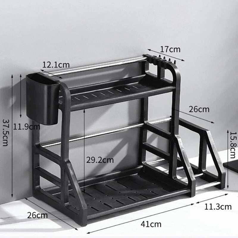 Kitchen Storage Rack Stainless Steel Two-Tier with Drainage Design