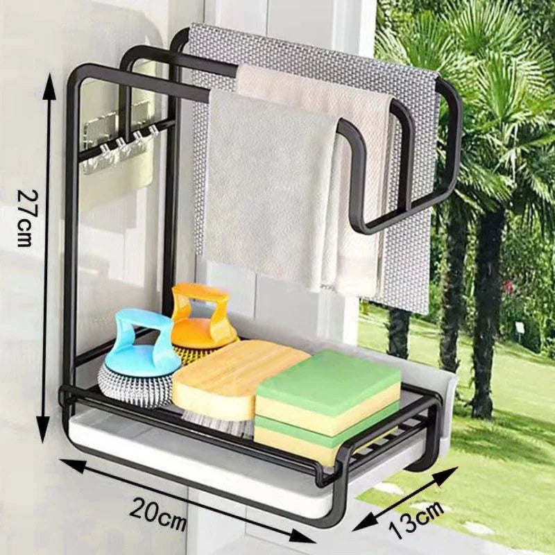 Kitchen Towel Drying Rack 3-Section Built-In Drip Tray