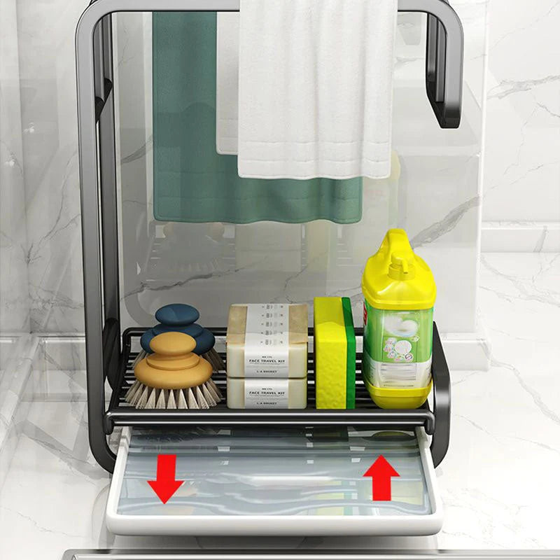 Kitchen Towel Drying Rack 3-Section Built-In Drip Tray
