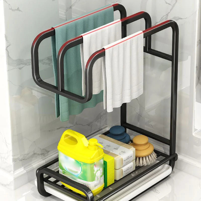 Kitchen Towel Drying Rack 3-Section Built-In Drip Tray