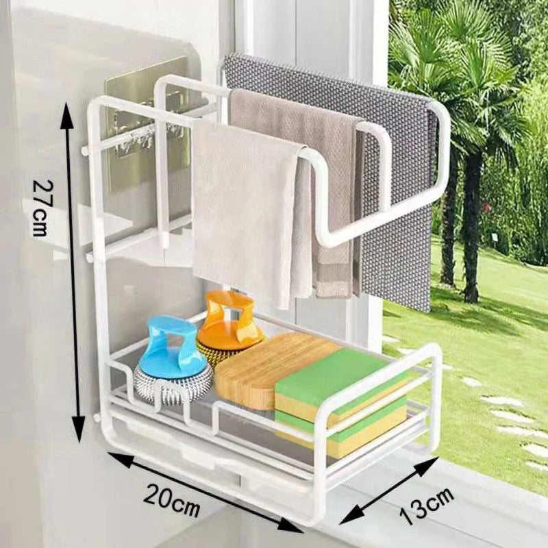 Kitchen Towel Drying Rack 3-Section Built-In Drip Tray