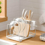 Kitchen Utensil Holder Multi-Compartment with Removable Drain Tray & Lid Rest