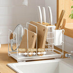 Kitchen Utensil Holder Multi-Compartment with Removable Drain Tray & Lid Rest