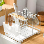 Kitchen Utensil Holder Multi-Compartment with Removable Drain Tray & Lid Rest
