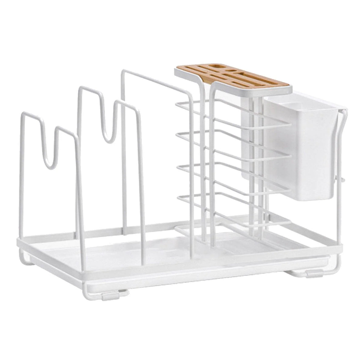 Kitchen Utensil Holder Multi-Compartment with Removable Drain Tray & Lid Rest