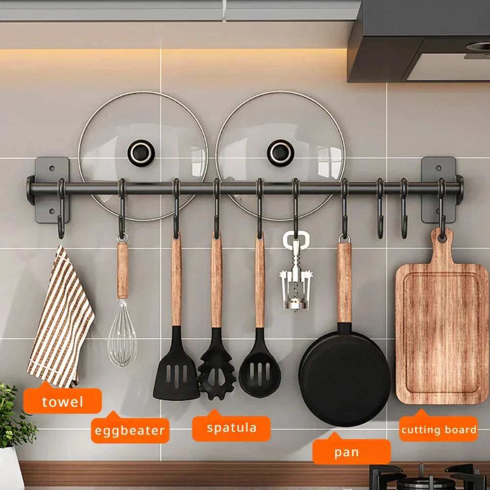 Kitchen Utensil Rack Wall-Mounted Steel Space-Saving 4–10 Hooks