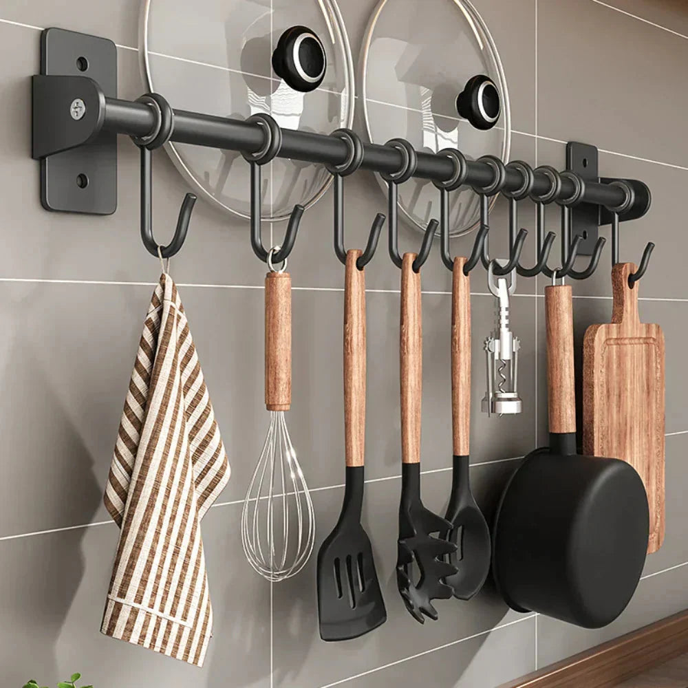 Kitchen Utensil Rack Wall-Mounted Steel Space-Saving 4–10 Hooks