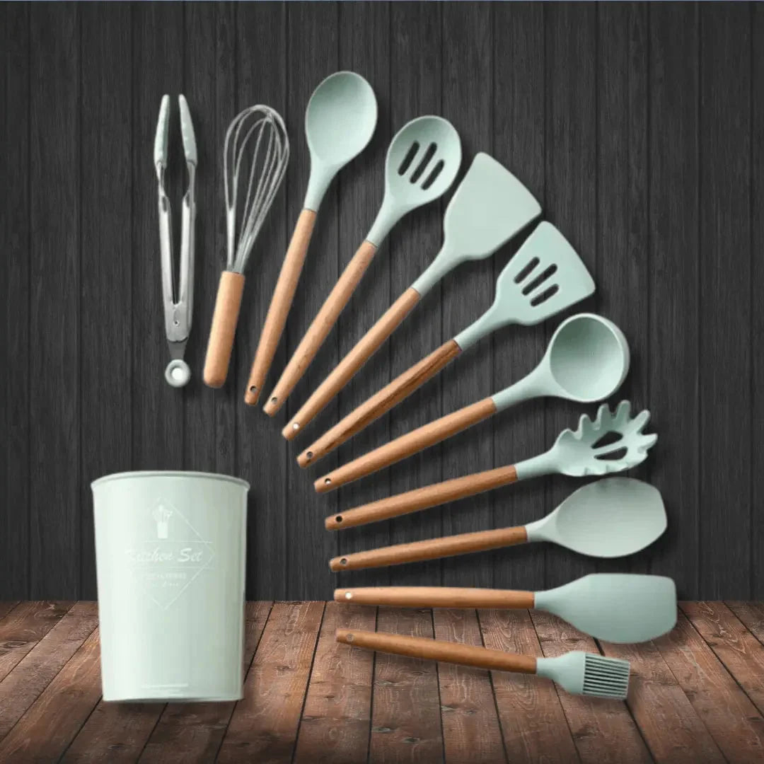 Kitchen Utensil Set Heat-Resistant Silicone 12-Piece Ergonomic Handles