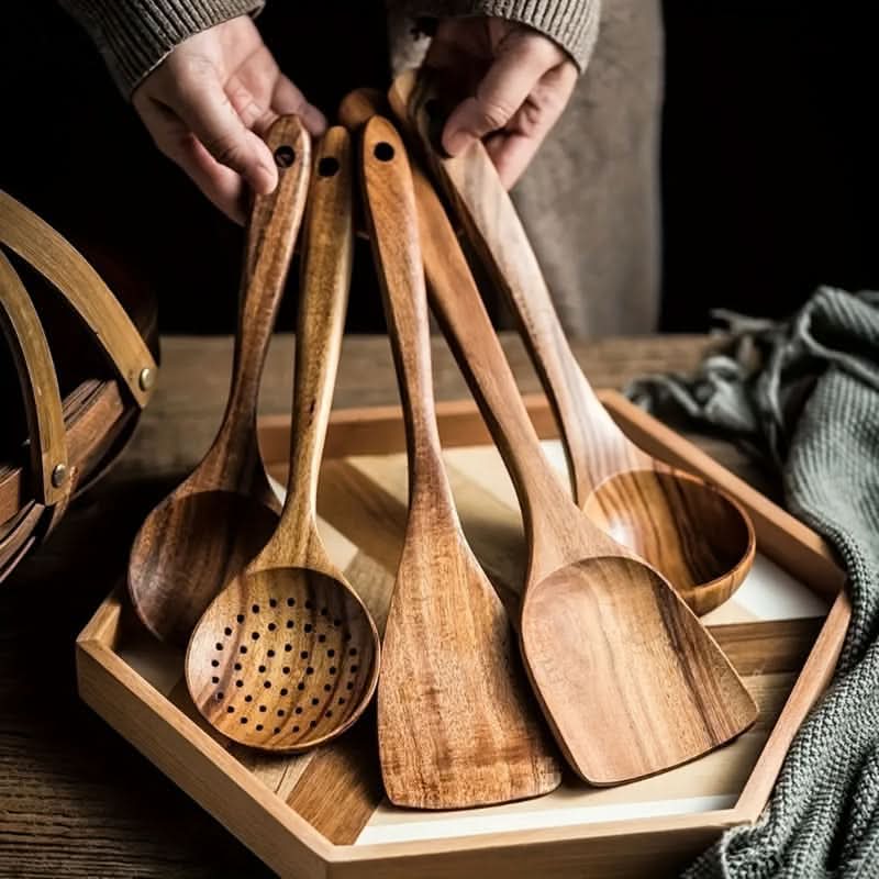 Kitchen Utensil Set Wooden Cookware-Safe Set of 5