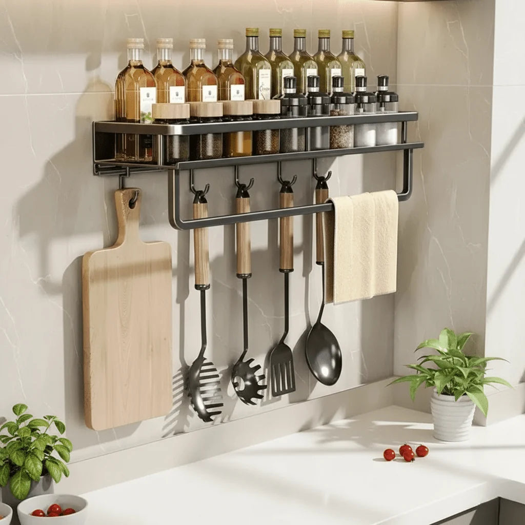 Kitchen Wall Shelf Powder-Coated Steel Space-Saving Storage Organizer