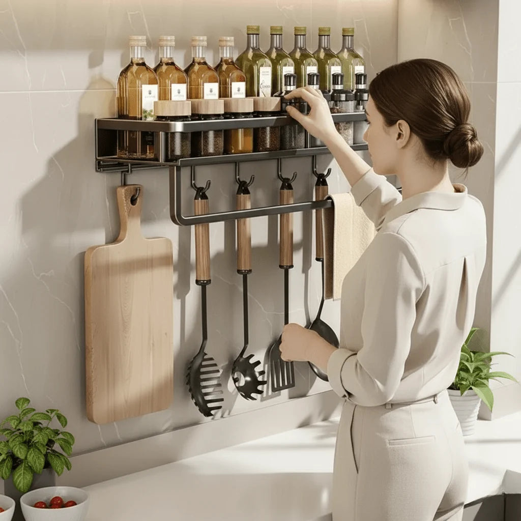 Kitchen Wall Shelf Powder-Coated Steel Space-Saving Storage Organizer