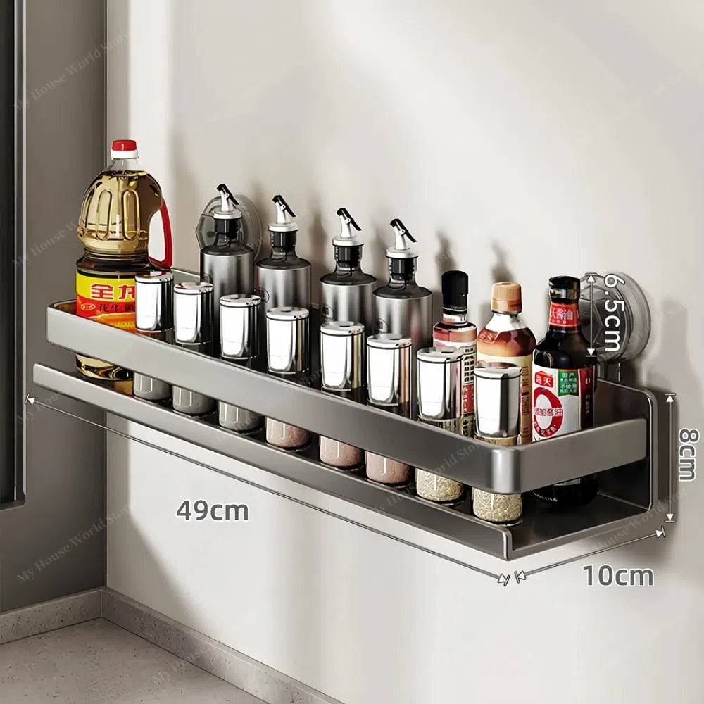 Kitchen Wall Shelf Stainless Steel Suction Cup Mount No-Drill Installation