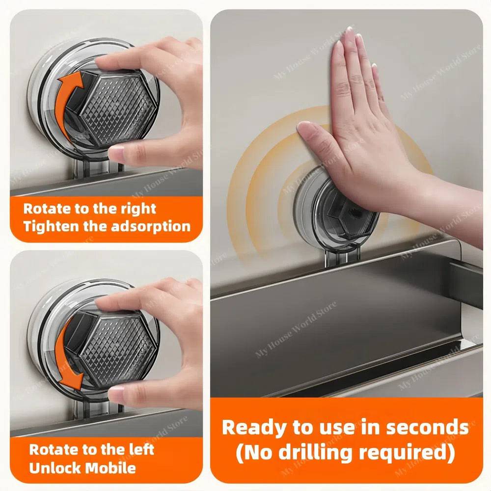 Kitchen Wall Shelf Stainless Steel Suction Cup Mount No-Drill Installation