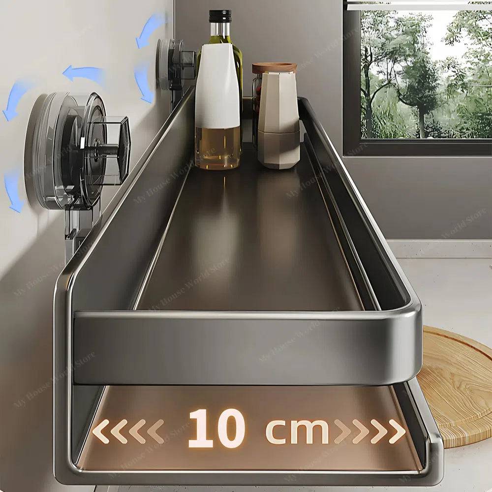 Kitchen Wall Shelf Stainless Steel Suction Cup Mount No-Drill Installation