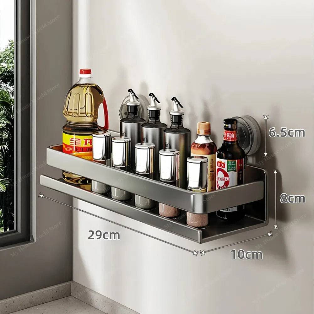 Kitchen Wall Shelf Stainless Steel Suction Cup Mount No-Drill Installation