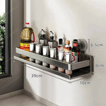 Kitchen Wall Shelf Stainless Steel Suction Cup Mount No-Drill Installation