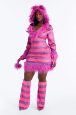 Kitty Costume Set Fuzzy Pink Hooded Dress 4-Piece