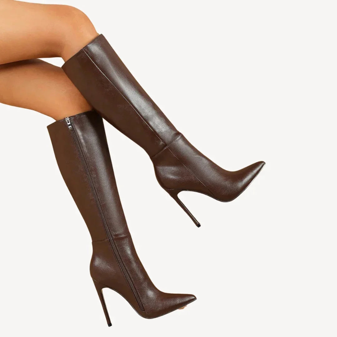 Knee-High Boots 4-Inch Stiletto Heel Side Zipper Padded Insole