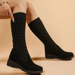 Knee-High Boots Cable-Knit Shaft Orthopedic Cushioning Low Wedge